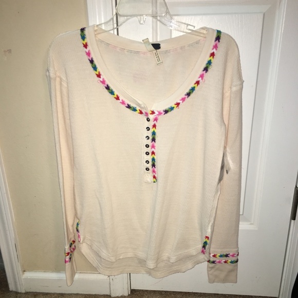 Free people henley ivory rainbow top xs - Picture 2 of 3